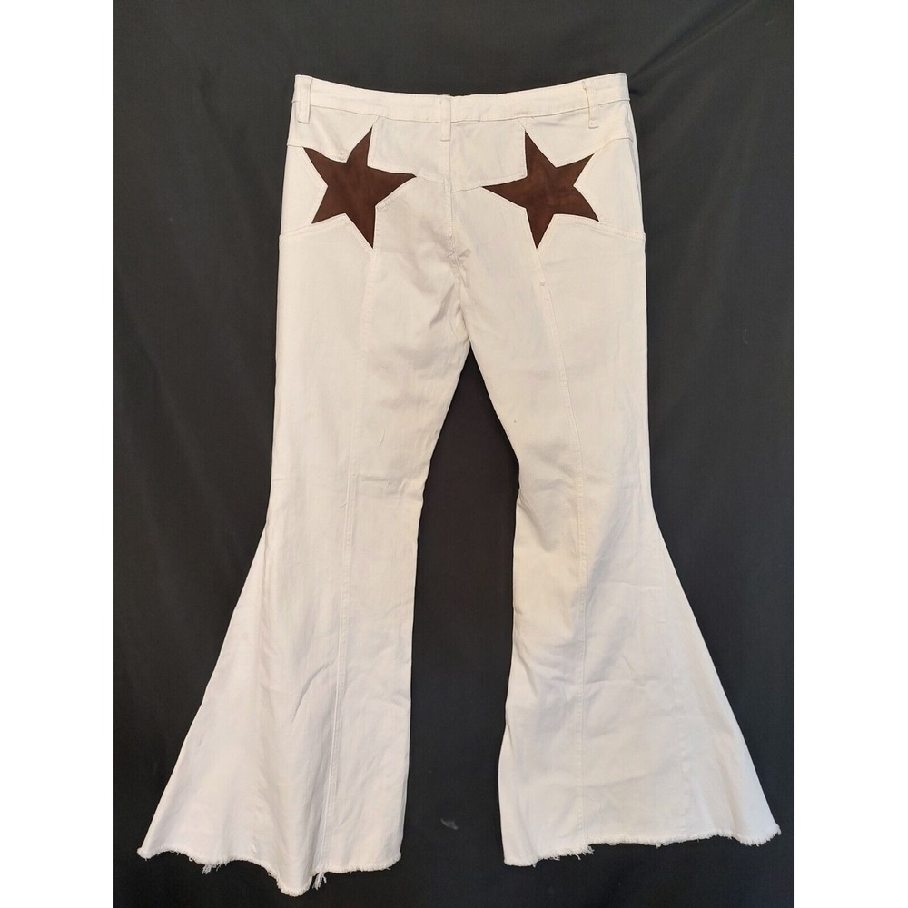 NWT Fashion Nova Jeans Saddle Star Extreme Flare White Denim Bell Bottoms Sz 13